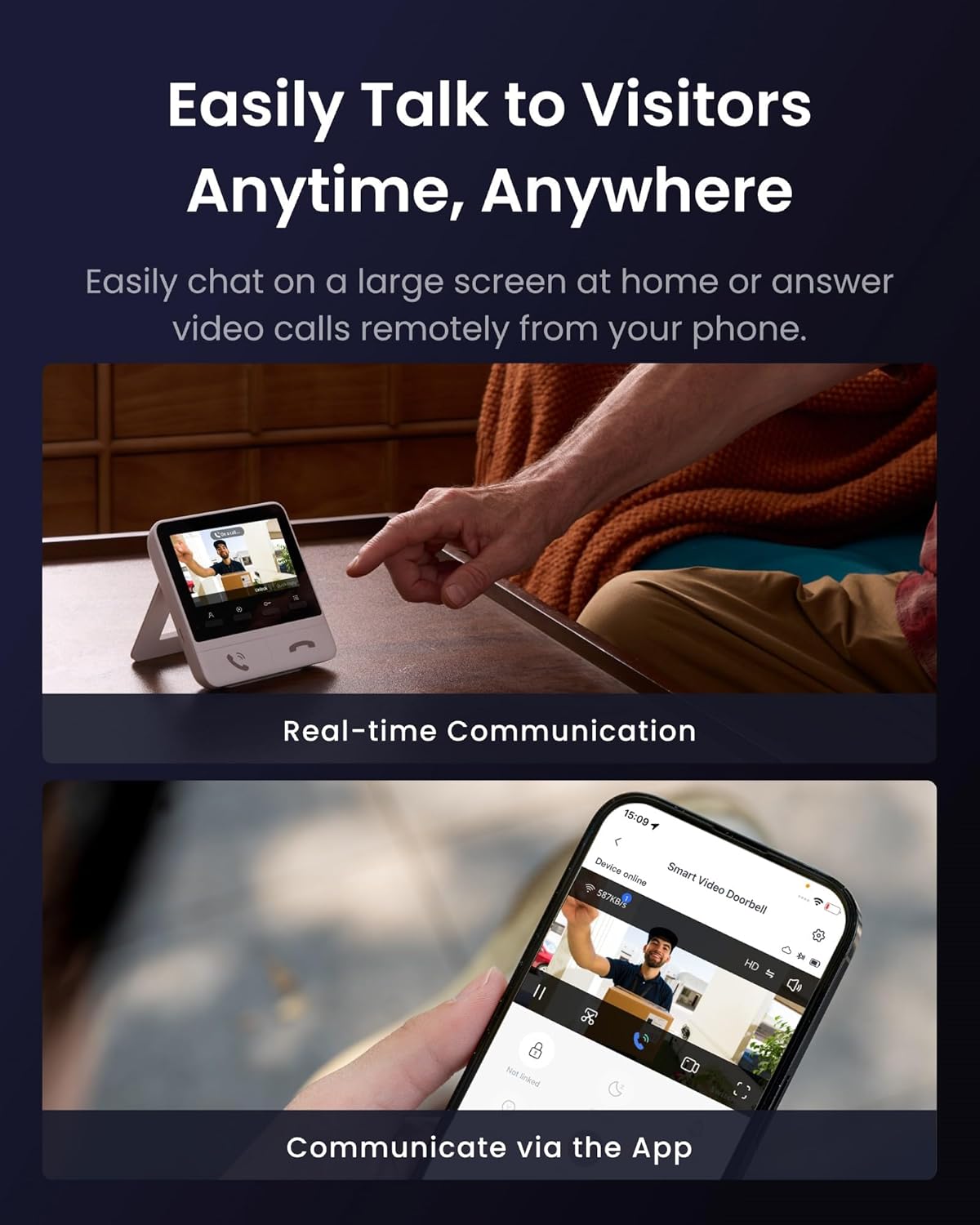 Detalle de SwitchBot Doorbell Camera Wireless: 2K Video Doorbell with 4.3-Inch Screen and Head-to-Toe View