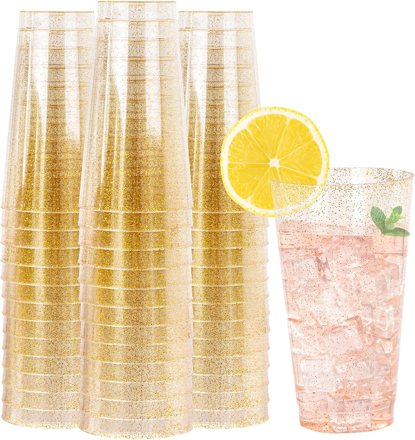Thumbnail 6 de I00000 200 Pack 12 oz Gold Plastic Cups with Gold Rim – Clear Disposable Cocktail Cups