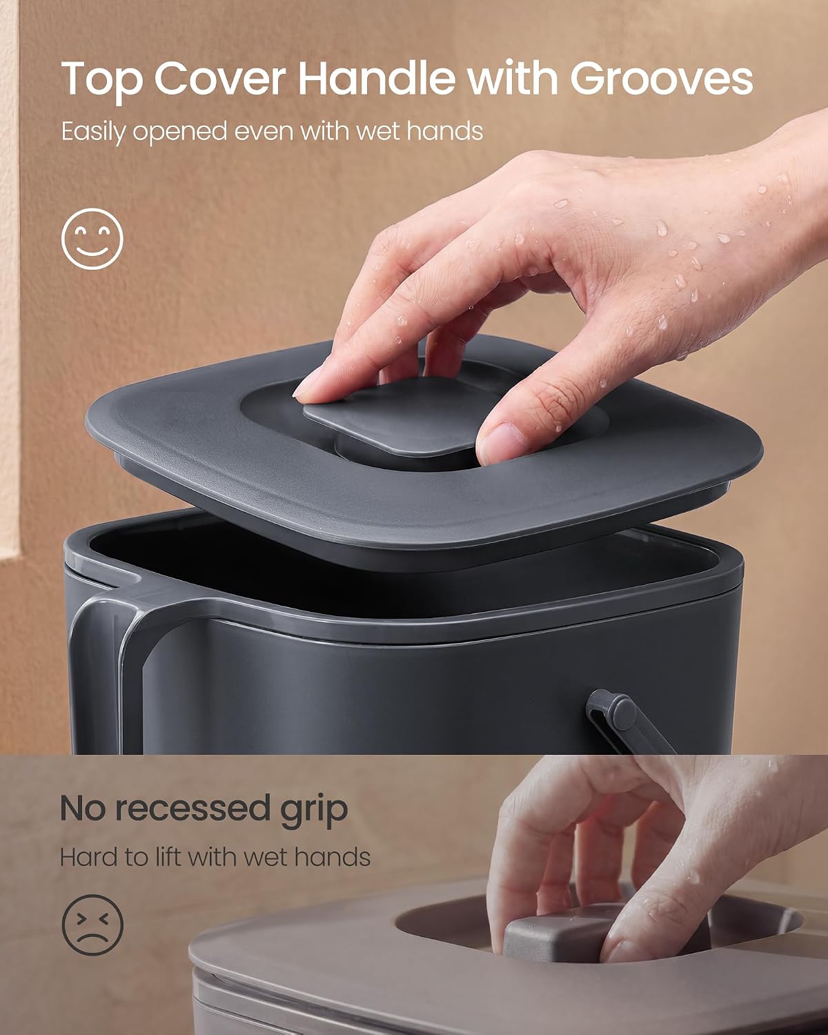 Detalle 2 de SONGMICS LTB214GZ01 4 Litre Kitchen Compost Bin, Dark Grey with Strainer