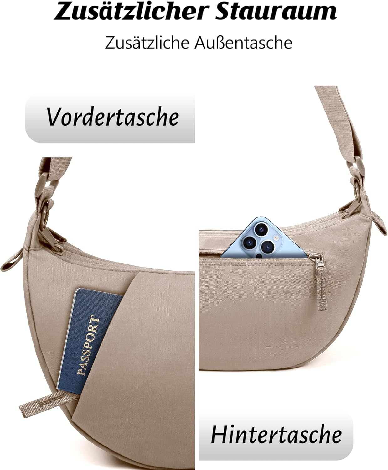 Thumbnail 5 de BITUOR Umhängetasche Halbmond Style – Wasserabweisend, Diebstahlschutz, für Damen & Herren, Schwarz
