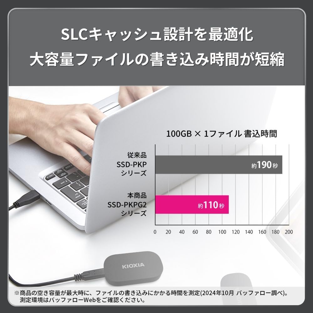 Detalle de KIOXIA SSD-PKP500U3G2BR ポータブルSSD 500GB USB 3.2 Gen2・読込/書込最大約1,050MB/s