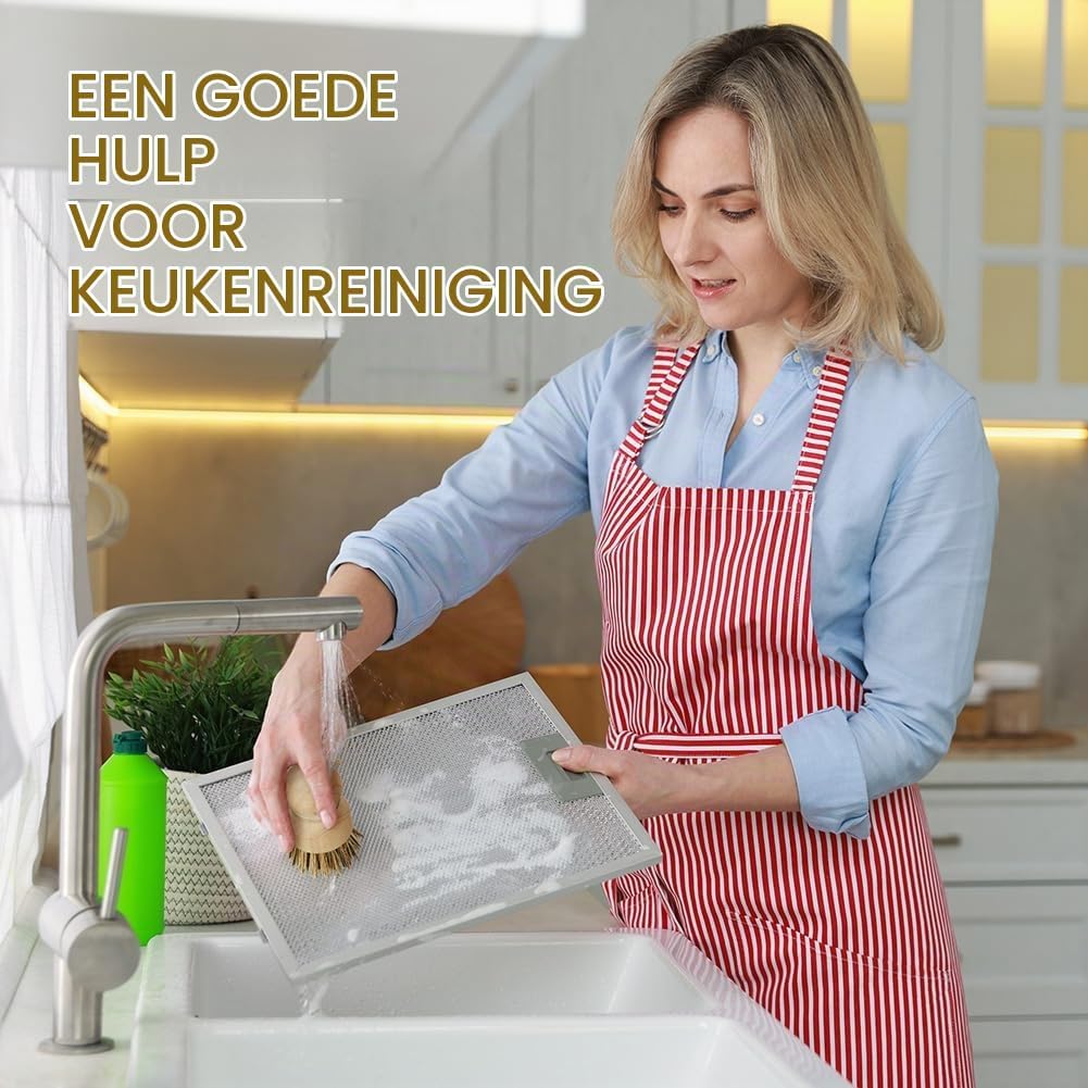 Thumbnail 6 de AUAUY afwasborstelset, 3-delig met rubberhouten handvat en sisalvezels