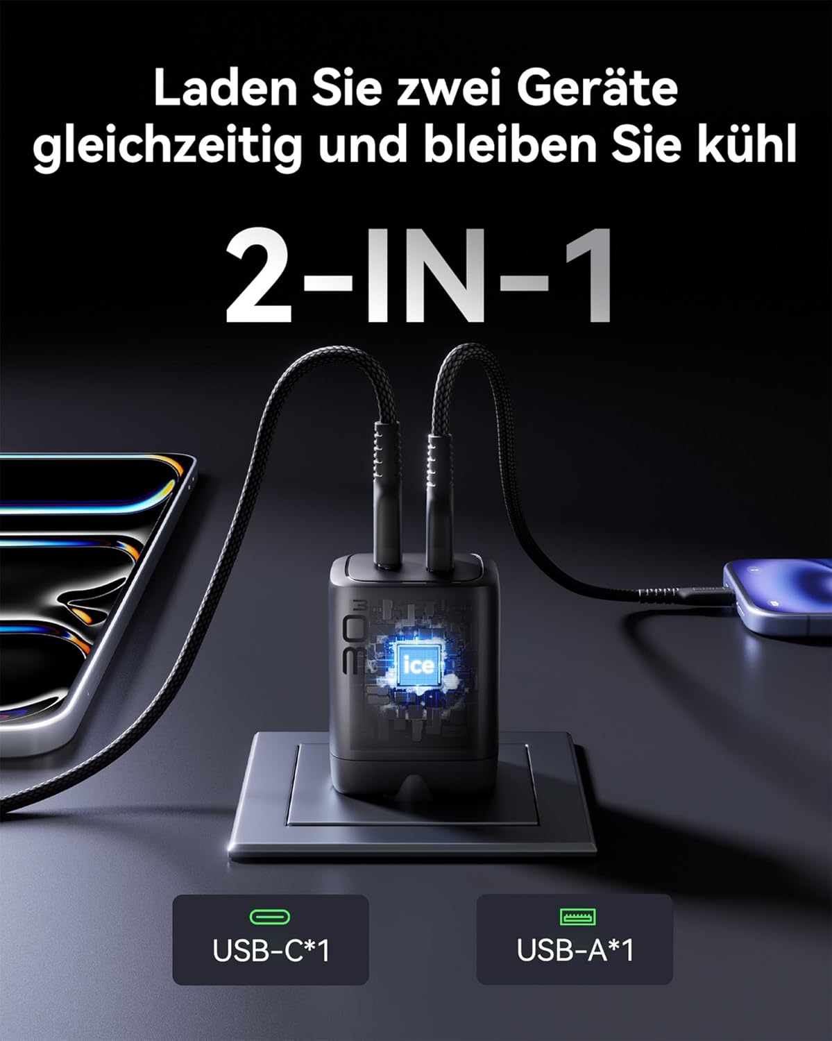 Thumbnail 2 de INIU 30W USB-C Ladegerät (2er-Set) mit GaN & Kabel – für gleichzeitiges Laden von zwei Geräten