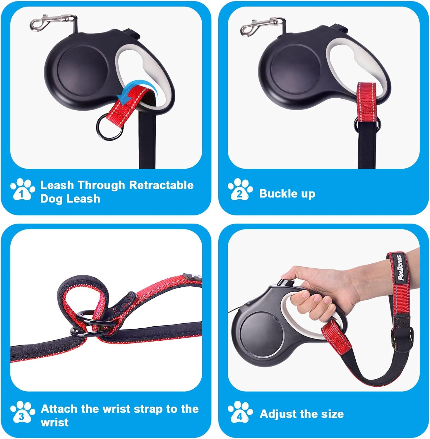 Thumbnail 4 de PetBonus Short Dog Lead Safety Wrist Strap for Retractable Leash (Red)