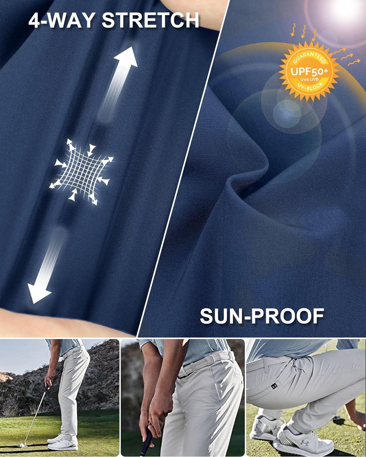 Detalle de 33,000ft Men’s Golf Trousers – Lightweight, Stretch, Quick Dry & UPF 50+