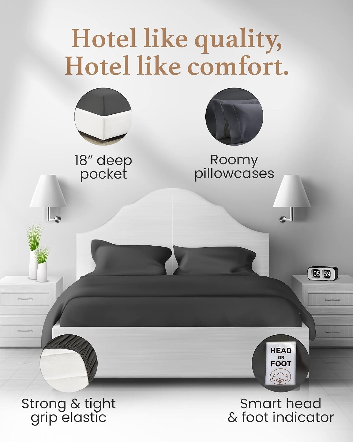 Detalle 1 de Split King Bed Sheet Set, Egyptian Cotton