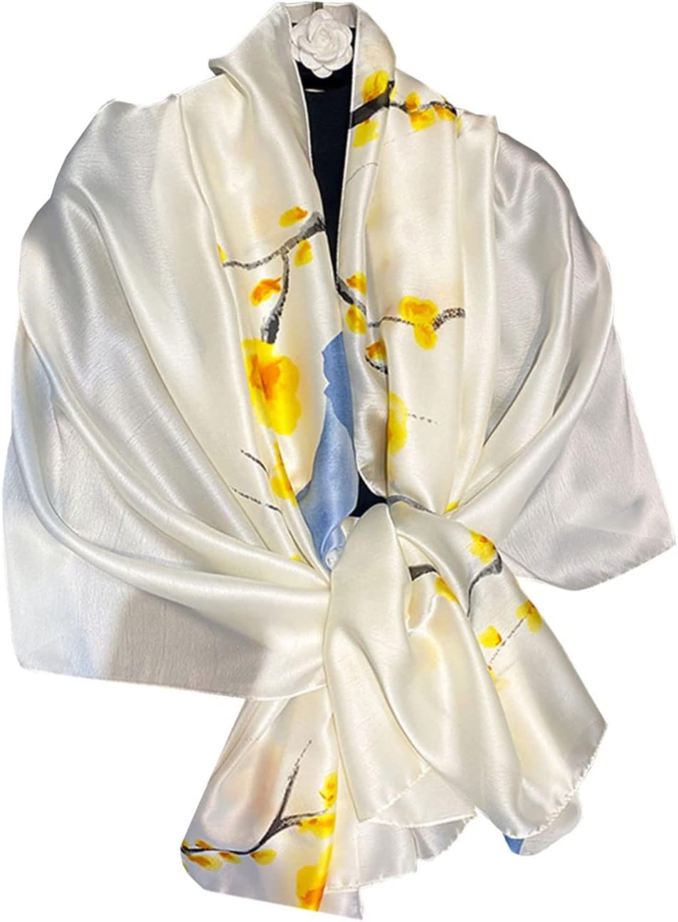 Detalle de MAIRY Women's Silk Scarf: Lightweight Satin Floral Wrap (70.5 x 33 in)