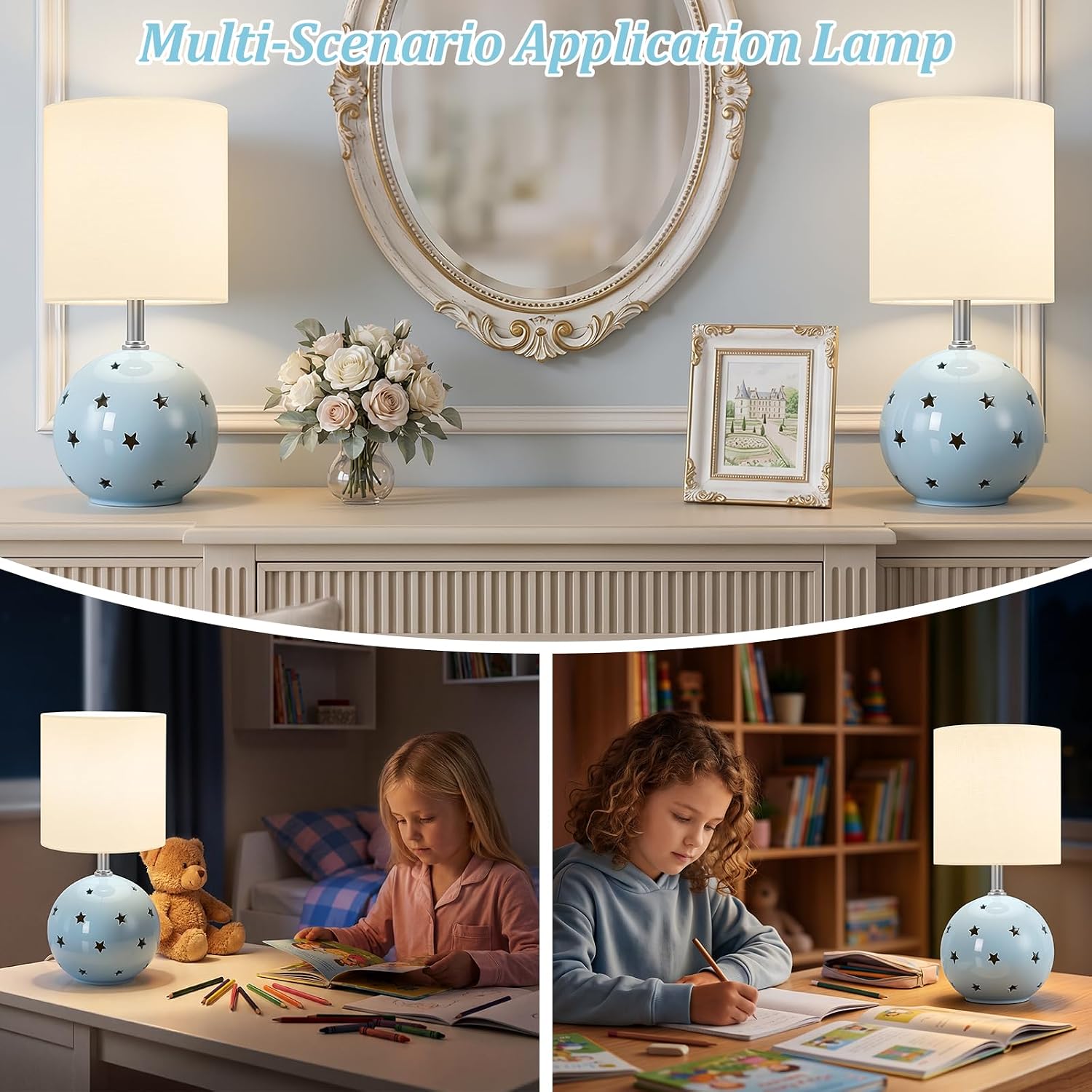 Detalle 1 de GyroVu G-1TL-230 Blue Ceramic Table Lamp, 14-Inch, Adjustable Colour Temperature