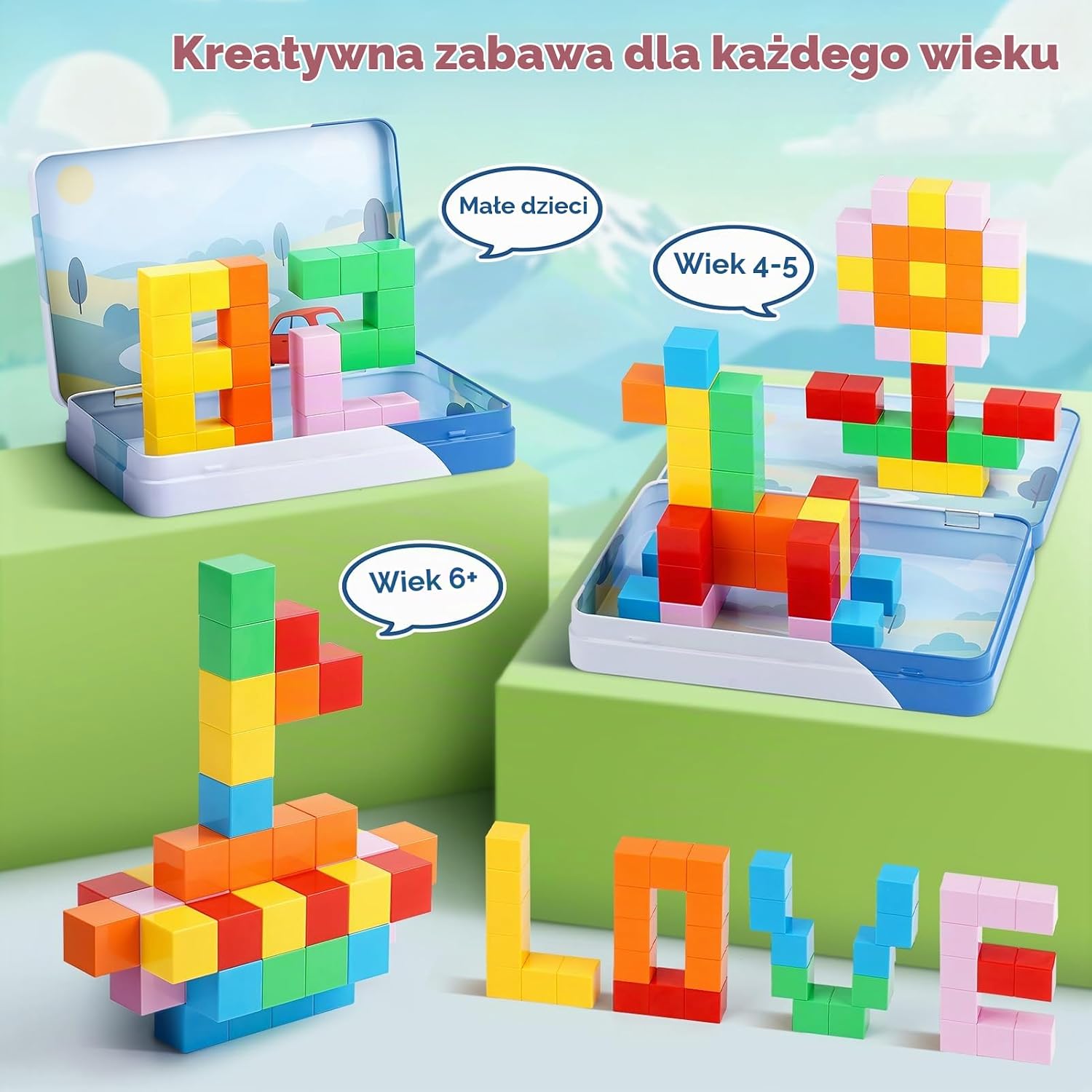 Detalle 1 de Dreamon MX159 – mini klocki magnetyczne, 52 elementy w metalowym pudełku