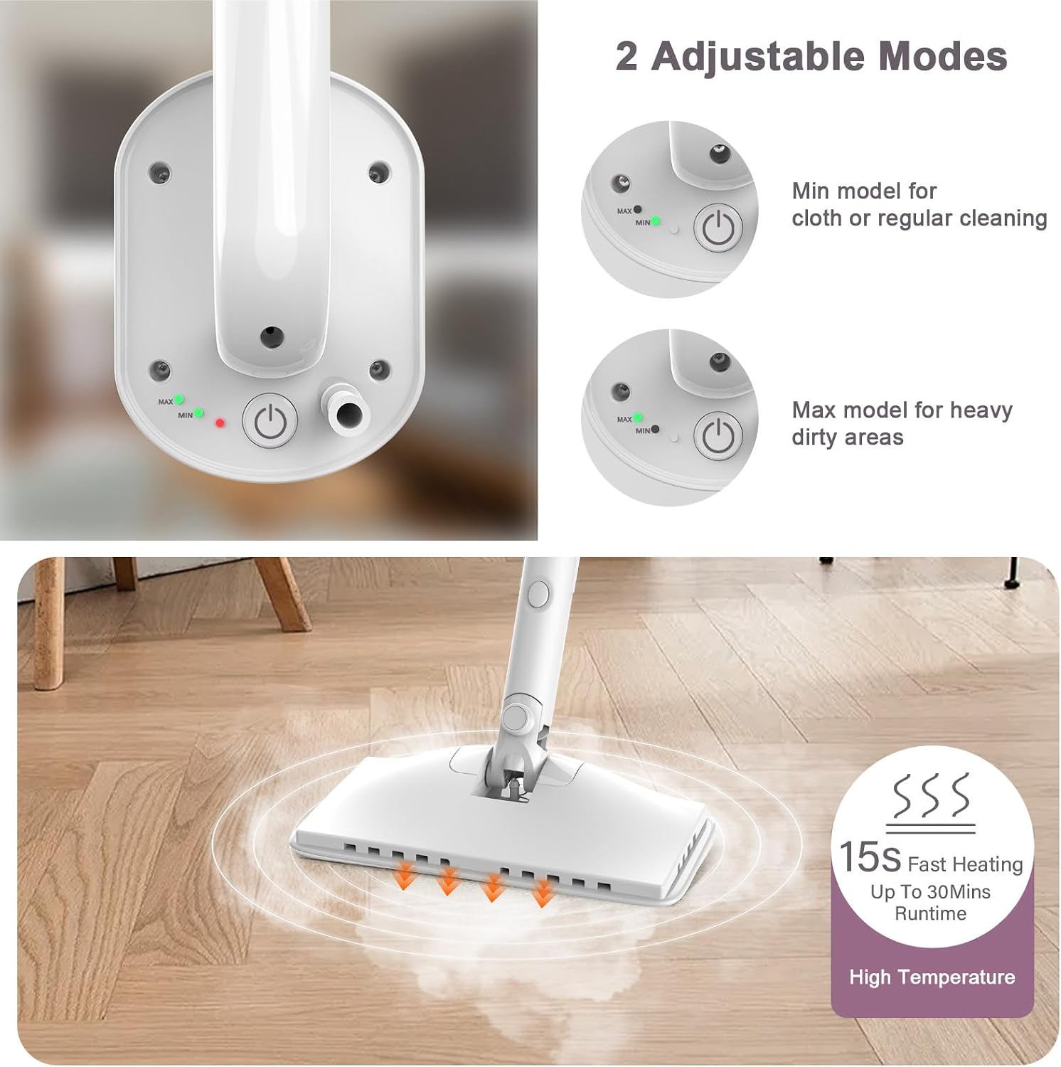 Detalle de ACHTFACH SC-05 6-in-1 Steam Mop with Rotating Head and Removable Tank