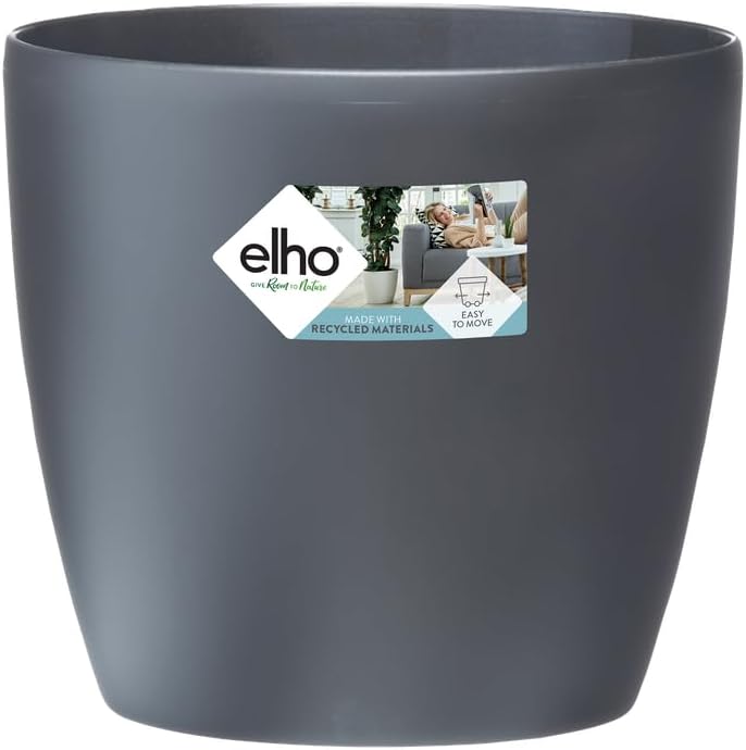 Detalle de Elho Brussels Round Wheels 35cm Vaso per Piante – Anthracite, 35 x 33 cm, plastica riciclata al 100%