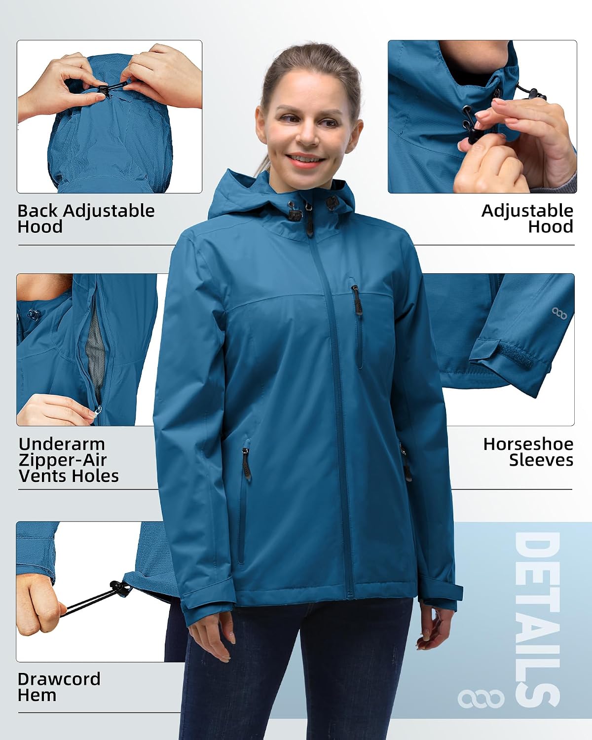 Detalle de 33,000ft Regenjacke Damen – Wasserdichte und atmungsaktive Outdoorjacke für Herbst und Übergang