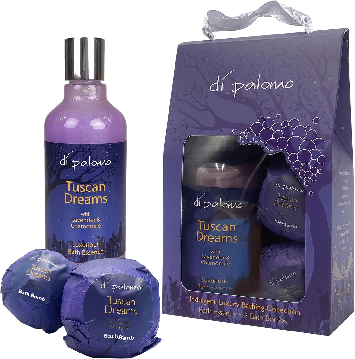 Detalle de Di Palomo Tuscan Dreams Indulgent Luxury Bathing Collection (300ml) Bathing Bubbles & 2 Bath Fizzers with Lavender & Chamomile