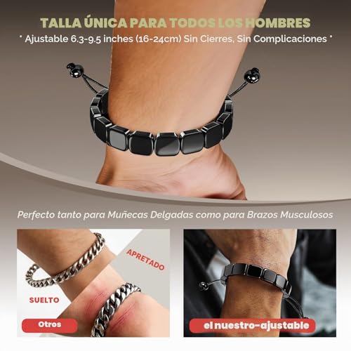 Detalle de JTHEW Pulsera ajustable de hematita para hombres: energía estable y estilo minimalista