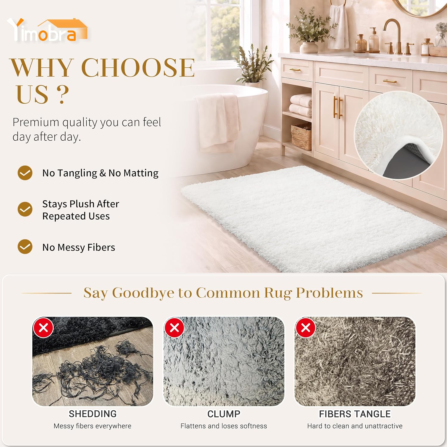 Detalle de Yimobra 32" x 20" Plush Bath Rug, Off-White Microfiber