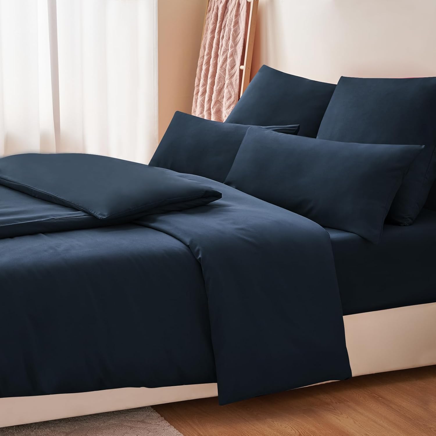 Thumbnail 4 de RUIKASI Bettwäsche 135x200 4-teilig Blau (Marine) aus Mikrofaser mit Reißverschluss