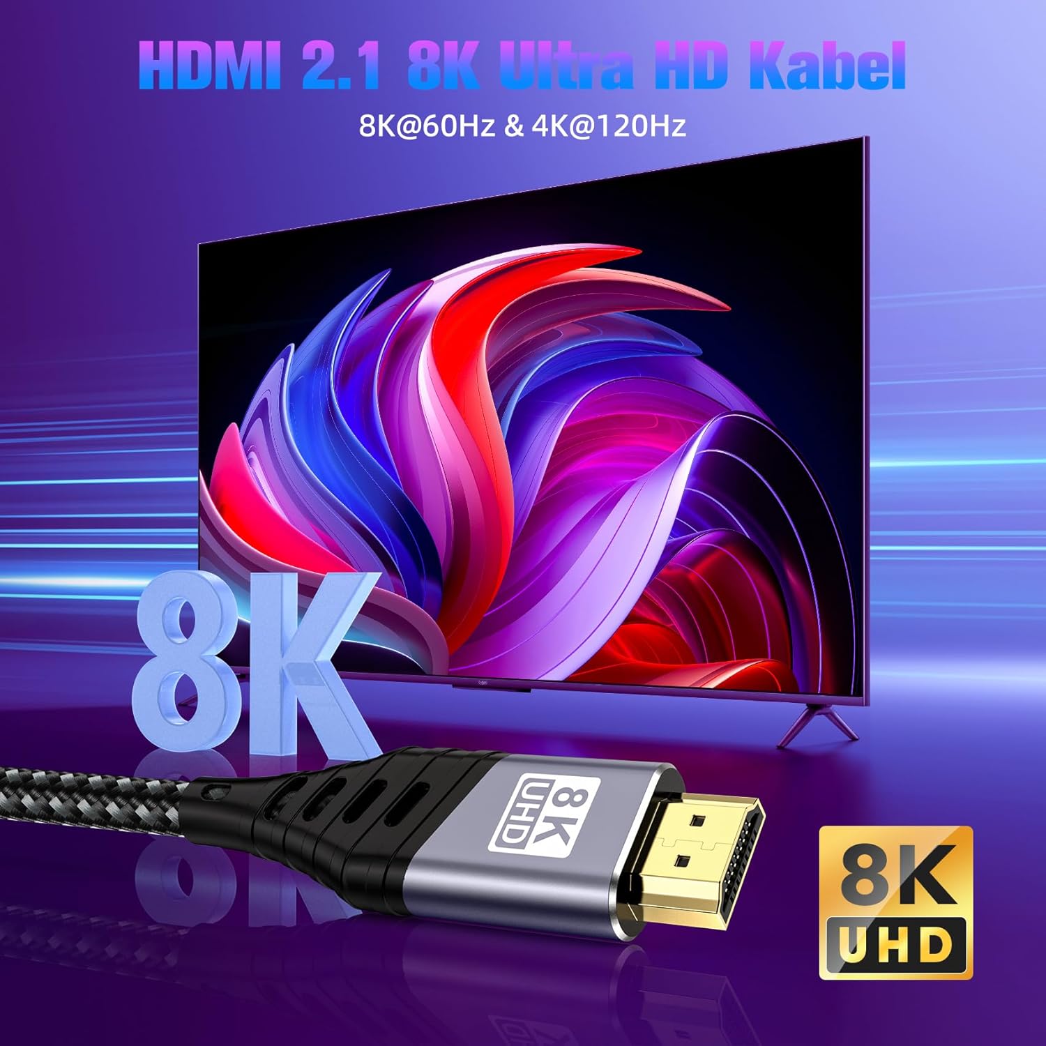 Thumbnail 2 de ZEENVIC HDMI 2.1 8K Kabel (48 Gbit/s, 3 m) Stecker-auf-Stecker für Gaming & Heimkino