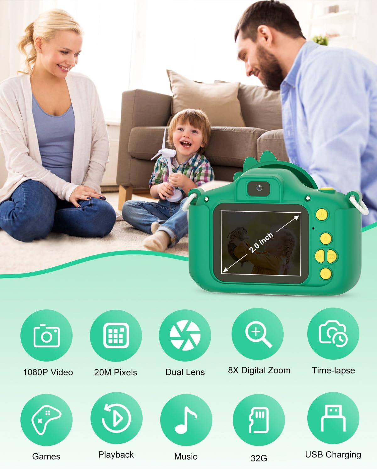 Detalle 2 de Hangrui Kids Camera 20MP kids camera with 2.0″ screen