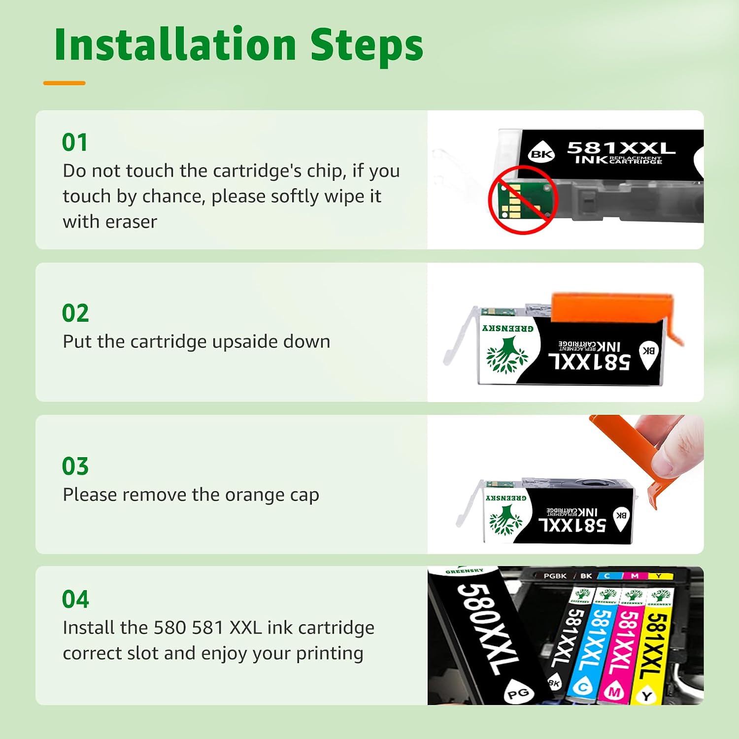 Detalle de GREENSKY PGI-580XXL & CLI-581XXL compatible ink cartridges (10-pack) for Canon PIXMA