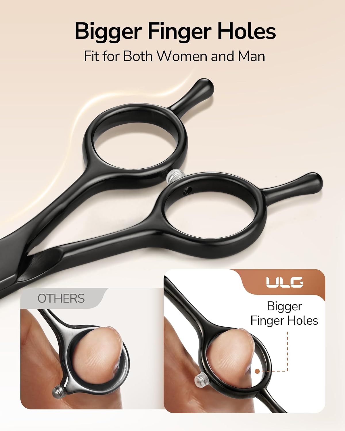 Detalle de ULG 16.5 cm thinning shears (Japanese stainless steel) – Ultra sharp barber scissors for right-hand use – Black