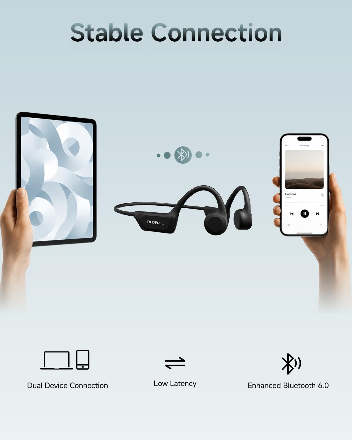 Detalle de Rhyfell Casque à conduction osseuse Bluetooth 6.0 – Écouteurs Sport Oreilles Libres, IPX5, 28 g