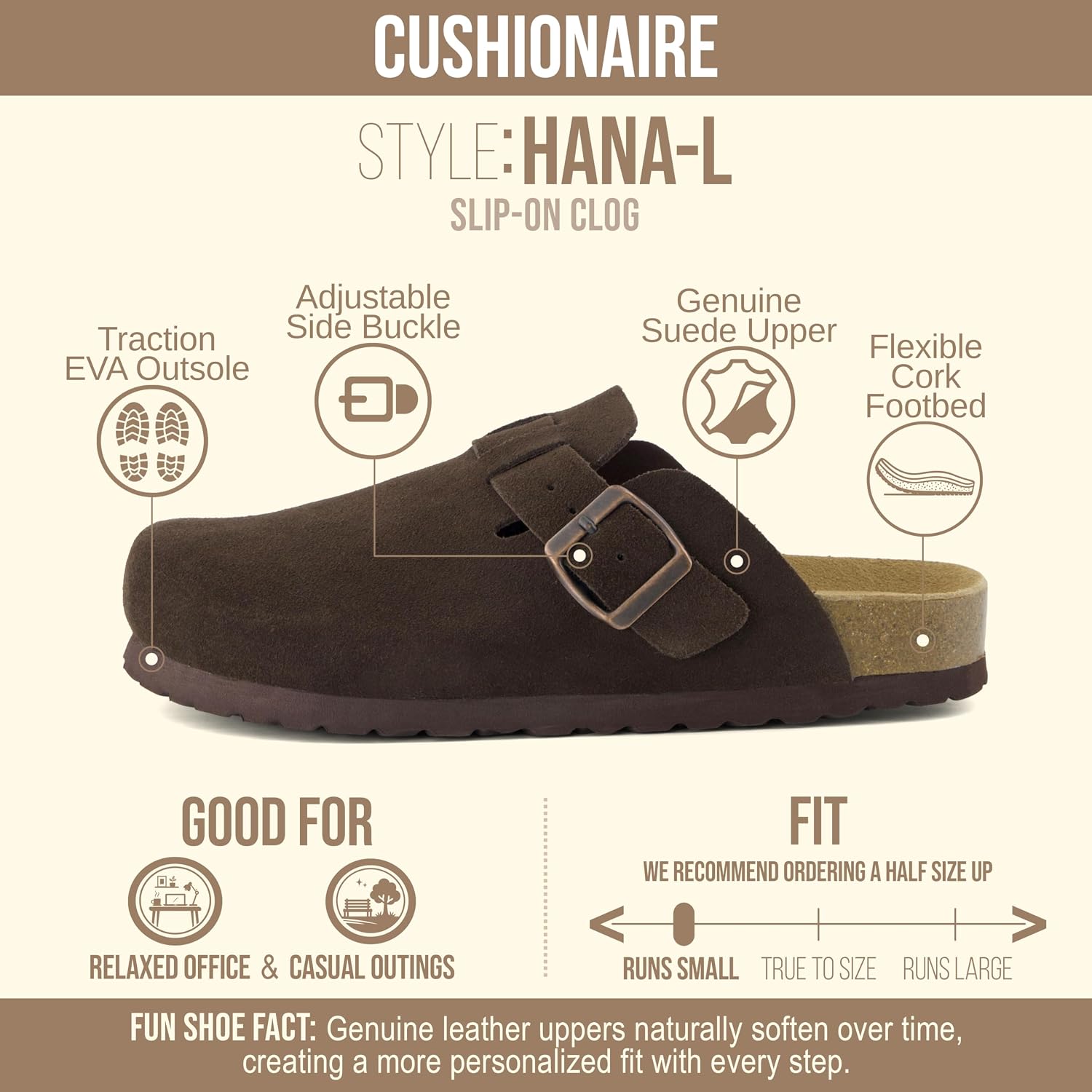 Detalle 2 de CUSHIONAIRE Hana suede leather clog — women's shoes 👡