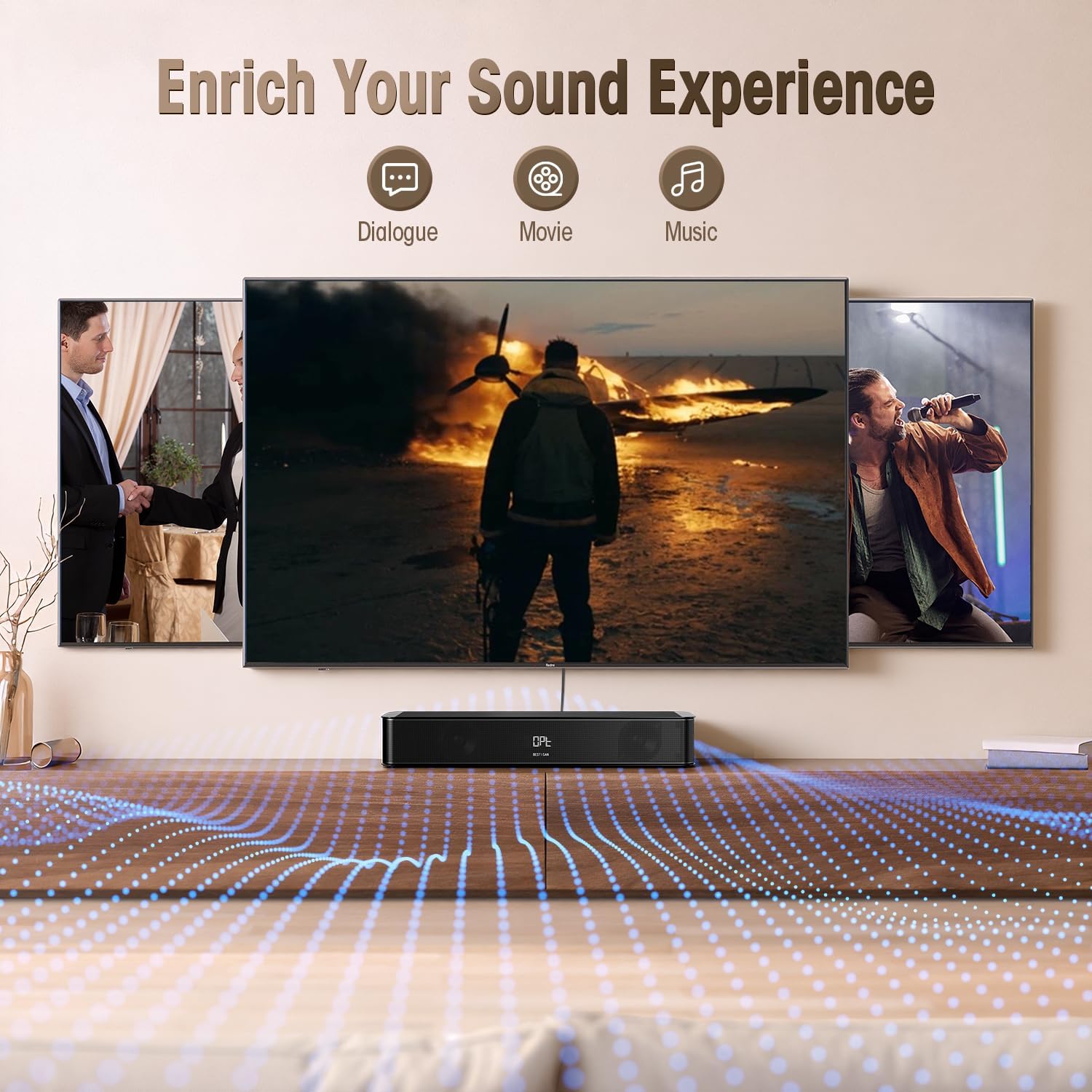 Detalle de BESTISAN 16.5-Inch 2.1 Soundbar with Built-In Subwoofer – HDMI eARC, Bluetooth, USB Playback