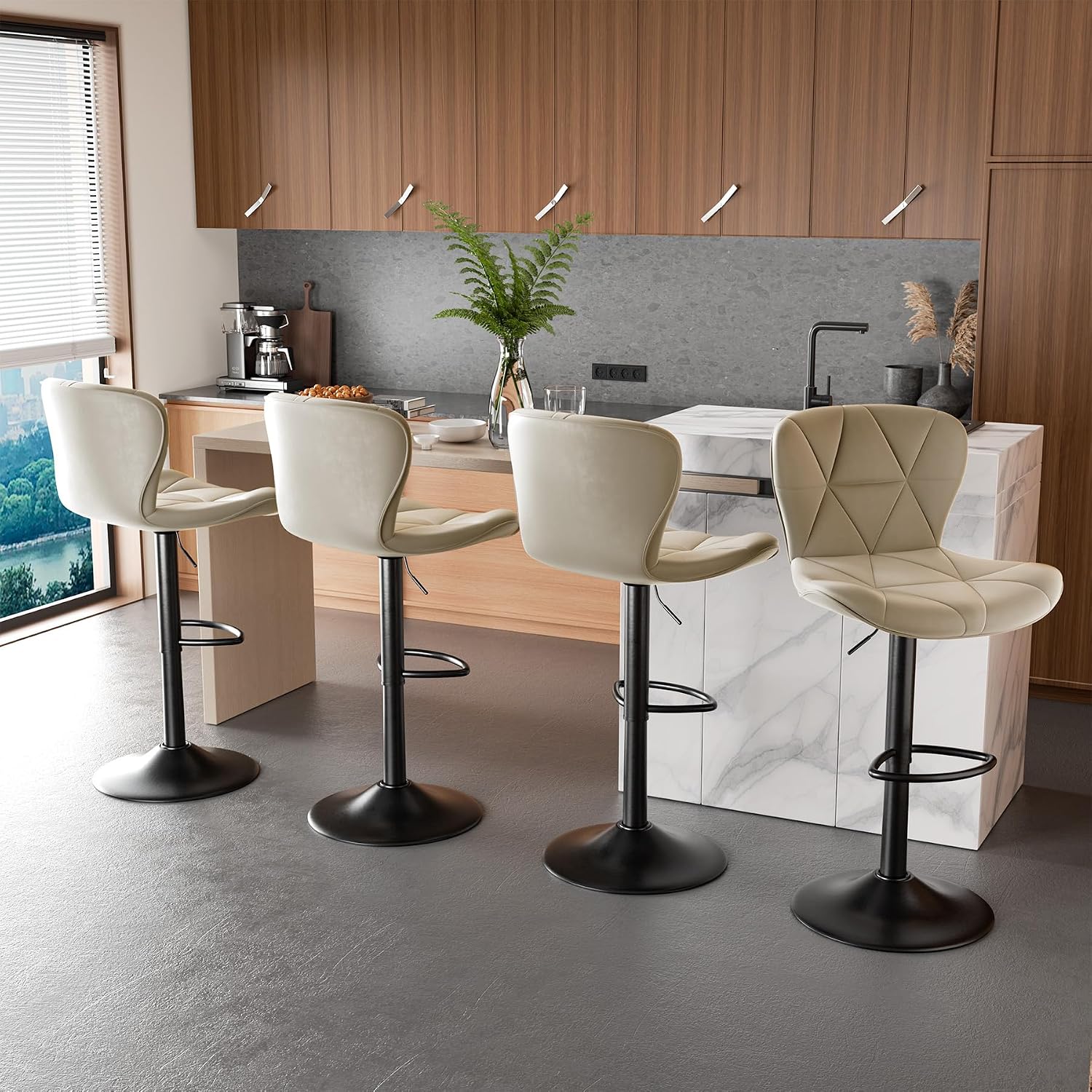 Thumbnail 5 de Nalupatio Set of 4 Adjustable Swivel Bar Stools, Khaki Faux Leather