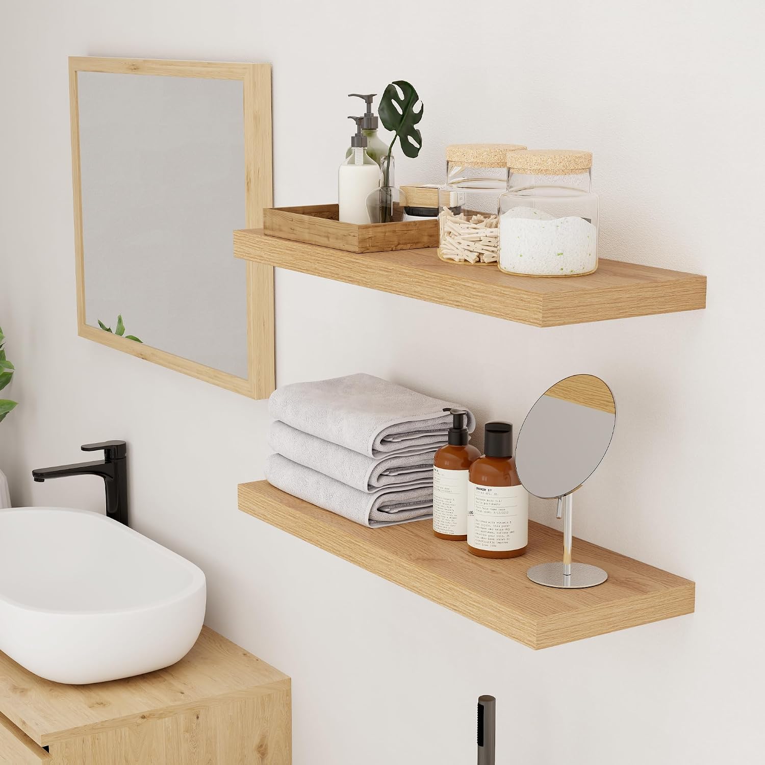 Detalle 1 de Heimlove Floating Shelves for Wall, 9.3-Inch-Deep Oak Shelves, Set of 2