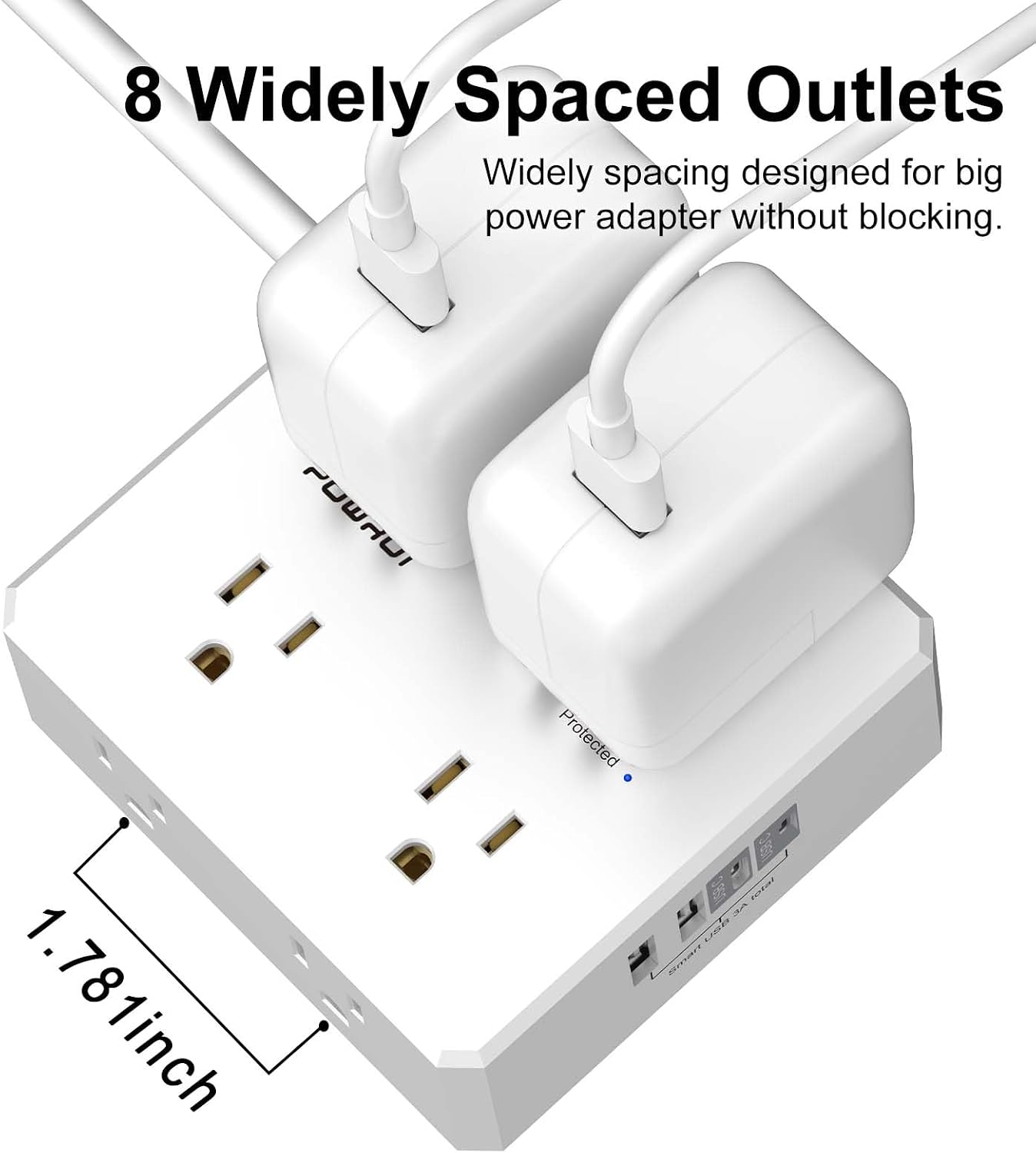 Thumbnail 5 de POWRUI AHR-803B Surge Protector Power Strip, 8 Outlets, 4 USB Ports