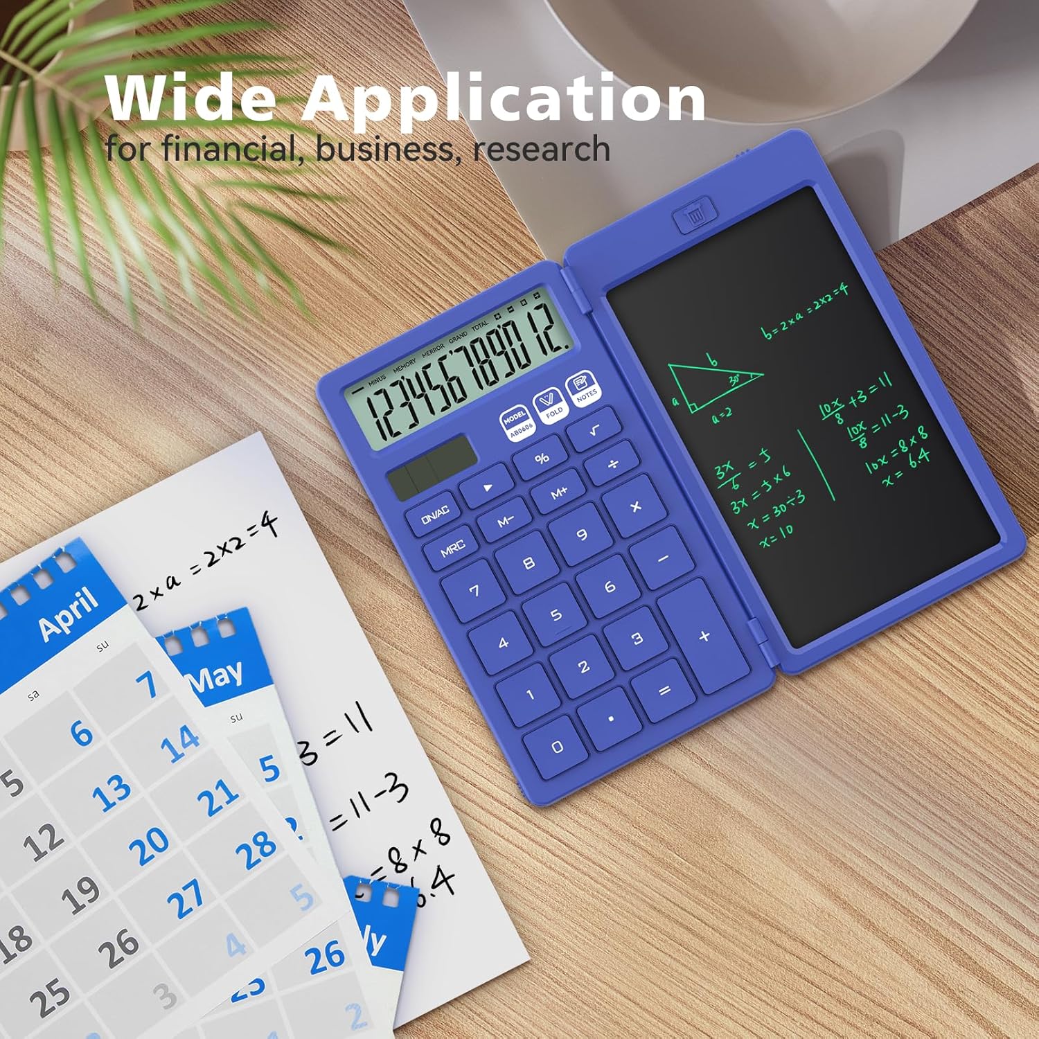 Detalle de ROATEE Foldable 2-in-1 Basic Calculator with Erasable LCD Tablet (Blue)