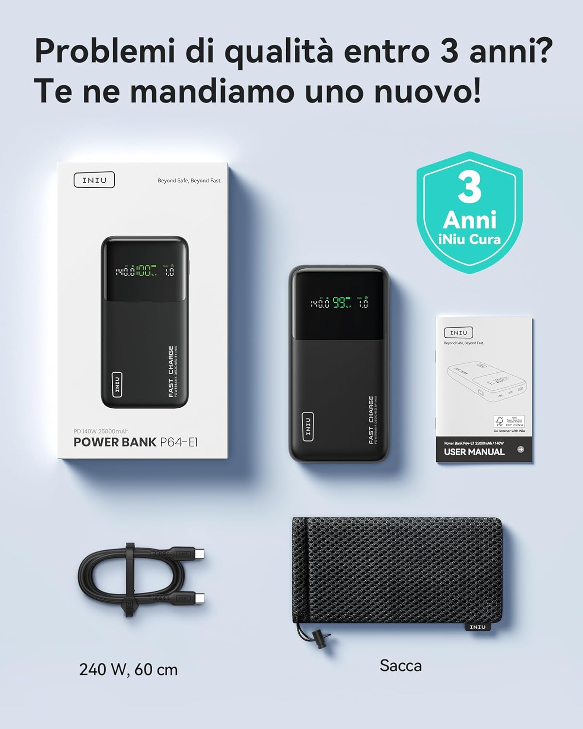 Thumbnail 6 de INIU Power Bank 25.000 mAh da 140 W con ricarica rapida USB-C (bianco)