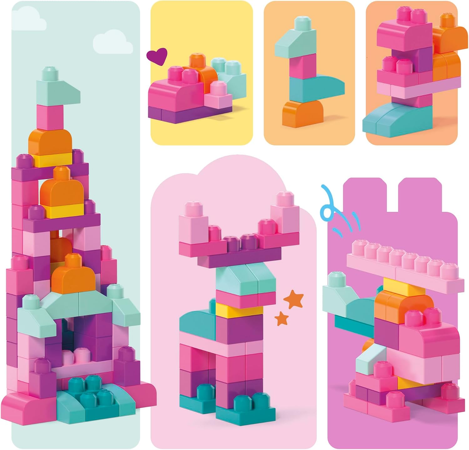 Thumbnail 4 de MEGA BLOKS DCH62 1才からのメガブロック 80個入り ピンクの大きなブロックセット
