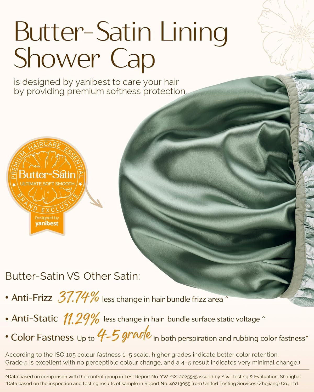 Thumbnail 2 de Yanibest Shower Cap for Women - Frizz Free Satin Lined, Waterproof, Large Double Layer Reusable with Soft Elastic Band