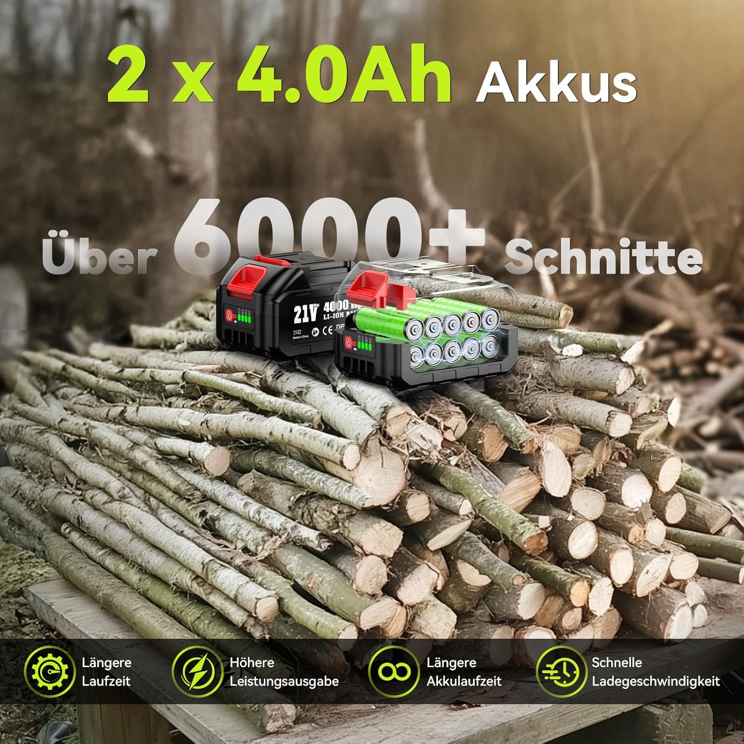 Thumbnail 2 de Supstable Mini Kettensäge 6 Zoll mit Teleskopstange & 33-mm-Elektrische Astschere (8000 mAh, bis 4,8 m) inkl. automatischer Kettenspannung