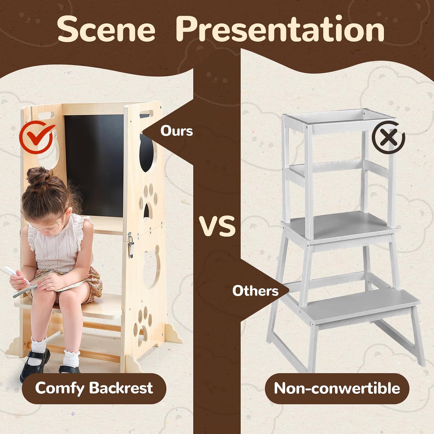 Detalle 2 de FOBIG Toddler Kitchen Step Stool, Solid Wood and MDF