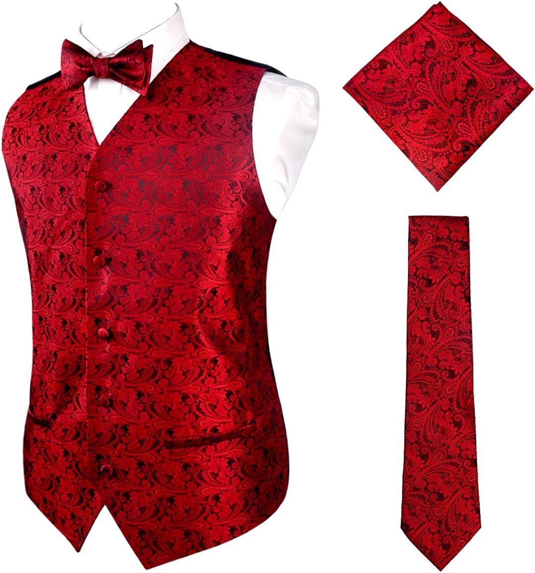 Detalle de Alizeal Mens Classic 4pc Paisley Jacquard Waistcoat Suit Vest Set
