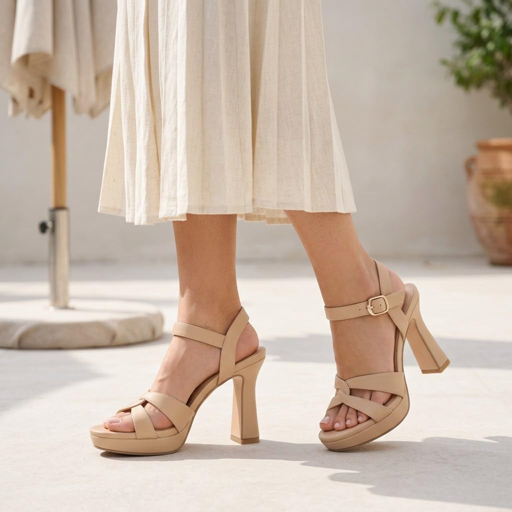 Detalle de COLETER Women's Platform Dress Sandals, 3.74-Inch Heel
