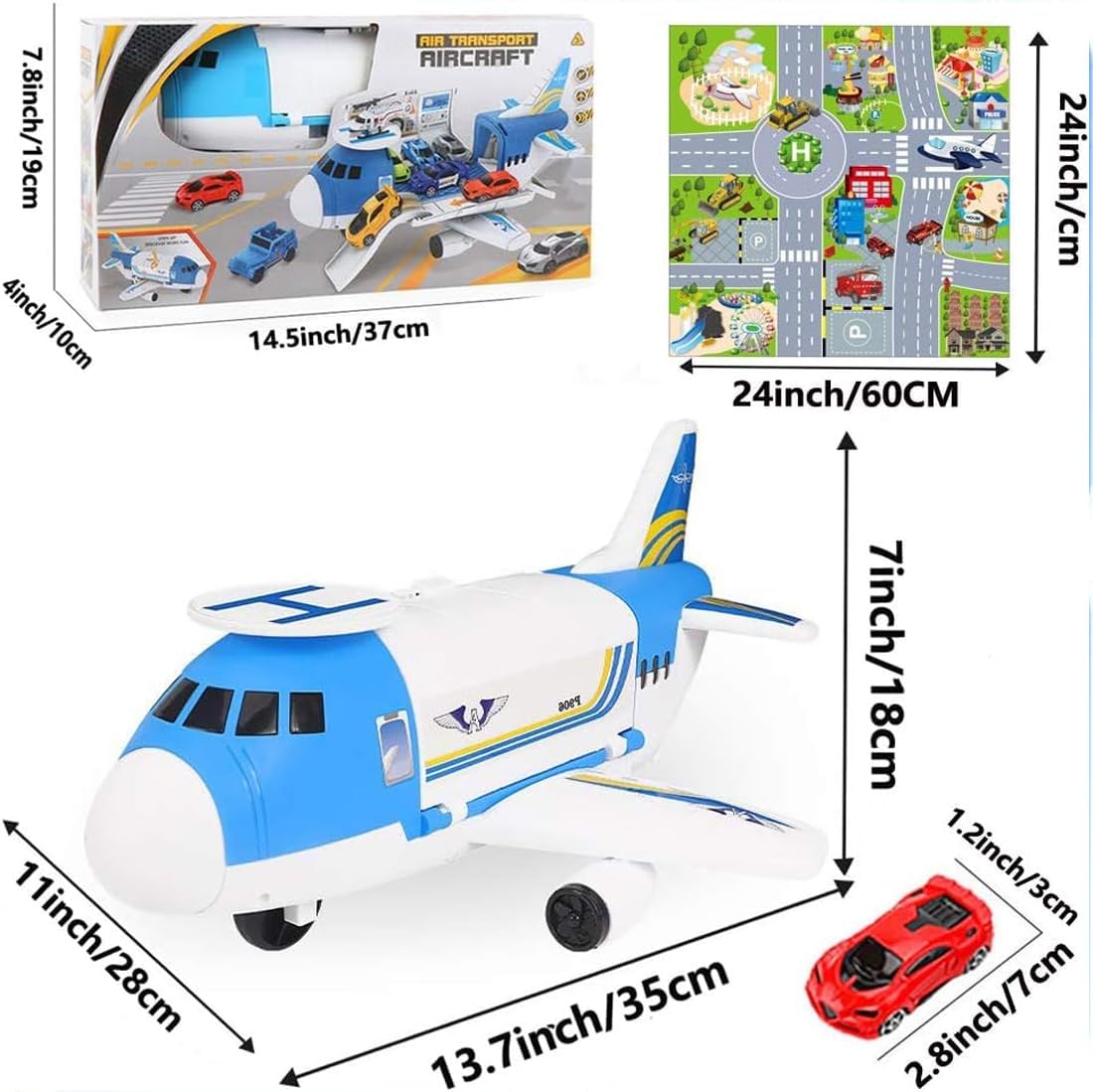 Detalle 2 de TocsQron 090001 Airplane Car Toy Set with City Play Mat and Mini Vehicles