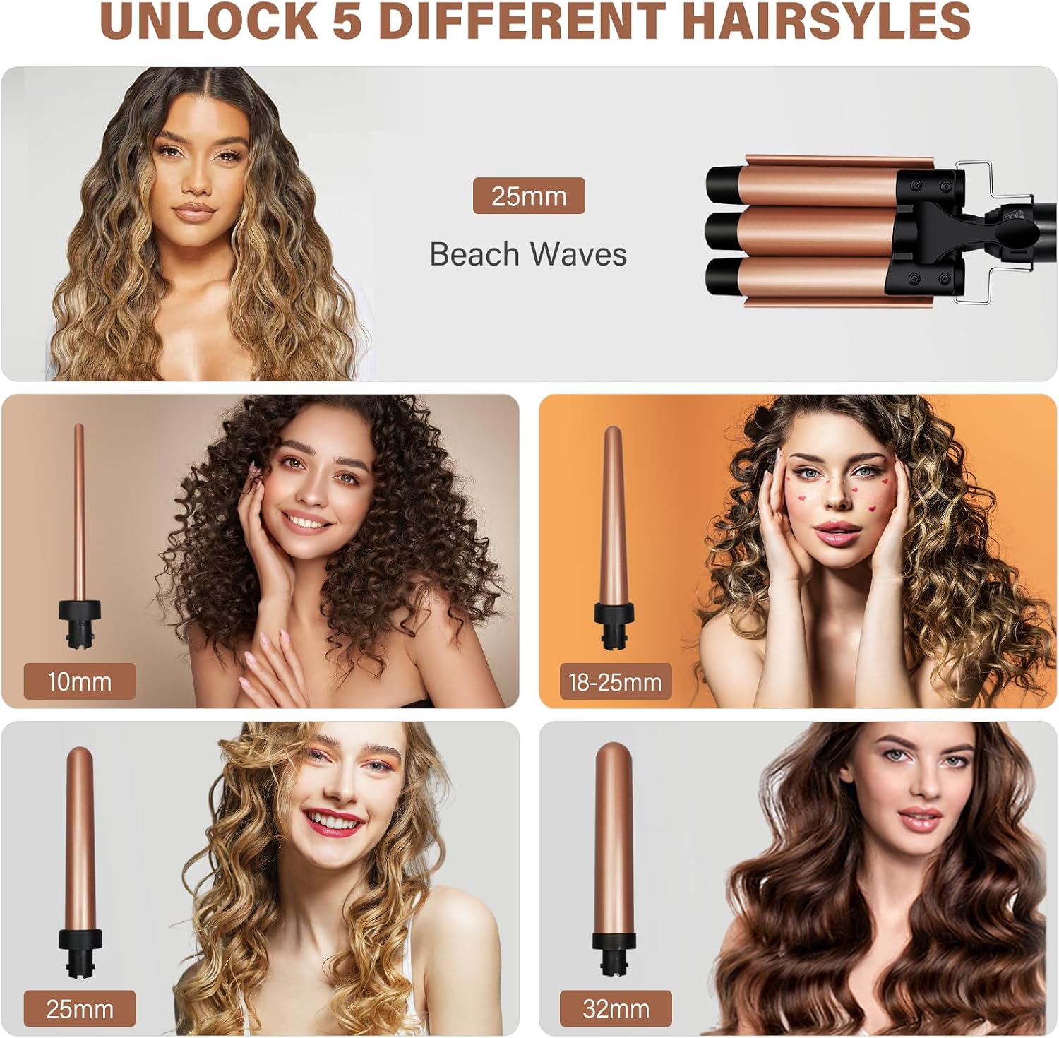 Detalle de 10‑32mm Lockenstab 5‑in‑1 80–230°C 💇♀