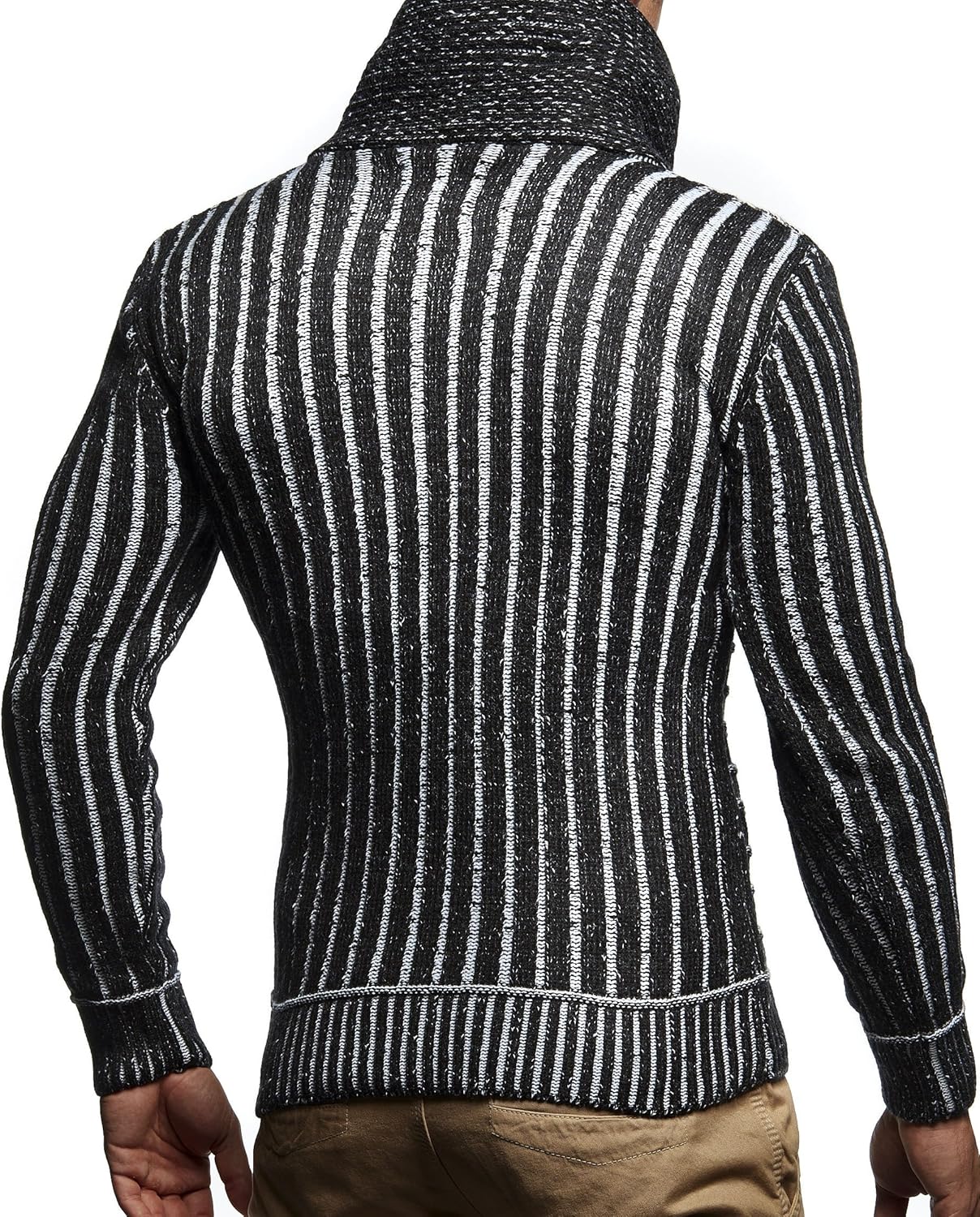 Detalle de Leif Nelson LN5385 : pull en tricot à col châle pour homme, coupe ajustée et polyvalent