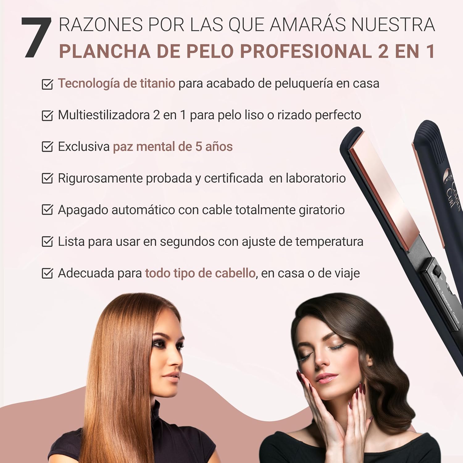 Thumbnail 1 de Golden Curl Planchas 2 en 1 Alisador y Rizador 230°C