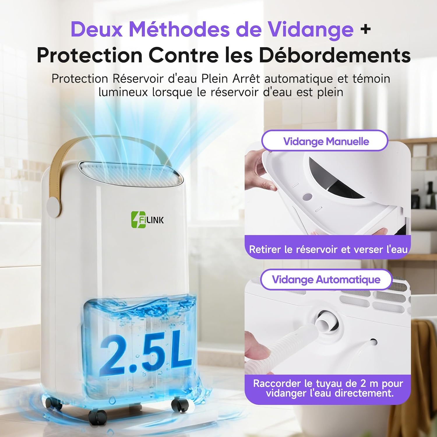 Thumbnail 6 de Deshumidificateur d'Air 16L/Jour FILINK – 110 m³, 45 m², minuterie 24h et sécurité enfant