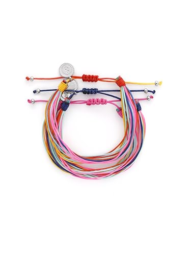 Detalle de SINGULARU Pack 3 Pulseras Carla Rainbow: Acero Inoxidable y Cordón, Ajustables