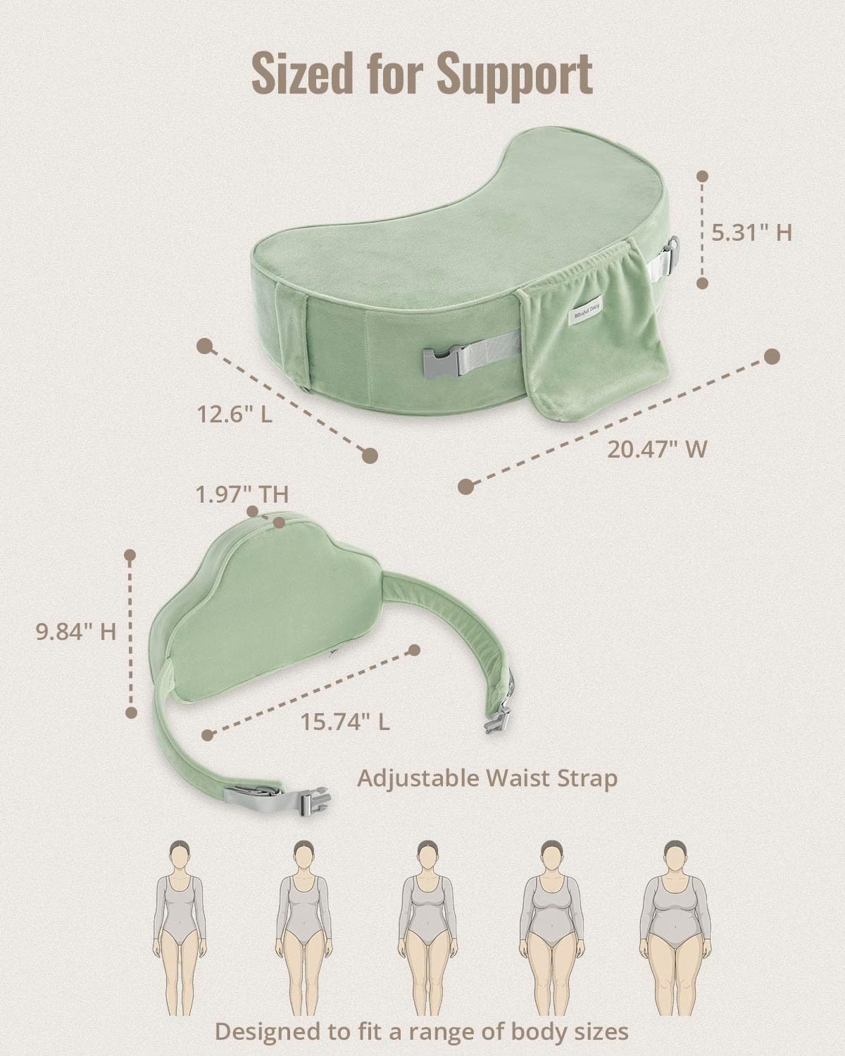Thumbnail 4 de Blissful Diary BRZH02 Deluxe Nursing Pillow, Sage Green, Dual-Layer Foam