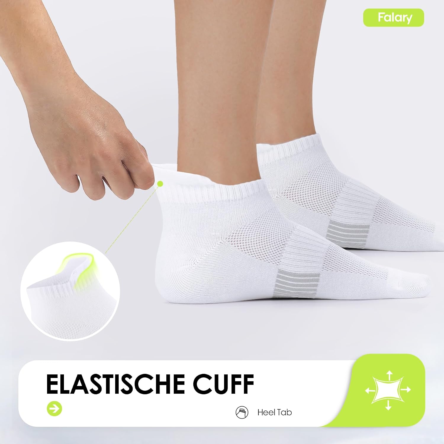 Detalle de FALARY Sneaker Socken (Damen & Herren) 8 Paar – atmungsaktive Baumwoll-Laufsocken in Schwarz/Weiß