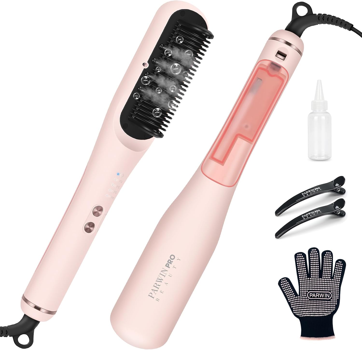Detalle de Pro Dampf Glättbürste von PARWIN PRO BEAUTY – 3-in-1 Dampfhaarglätter mit LED-Anzeige