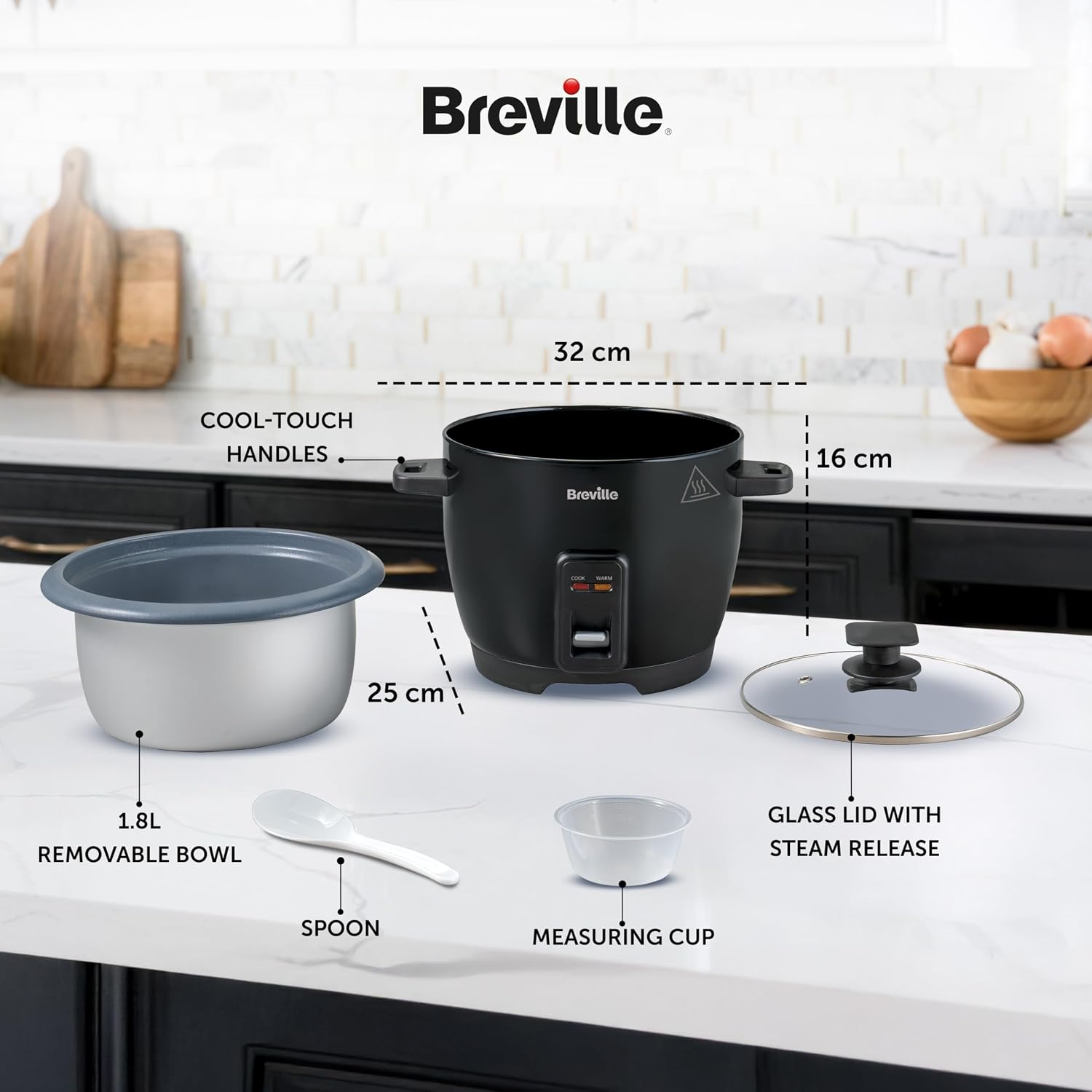 Thumbnail 6 de Breville 1.8L Electric Rice Cooker (10 Cup) – Keep Warm, Non-Stick Bowl, Black