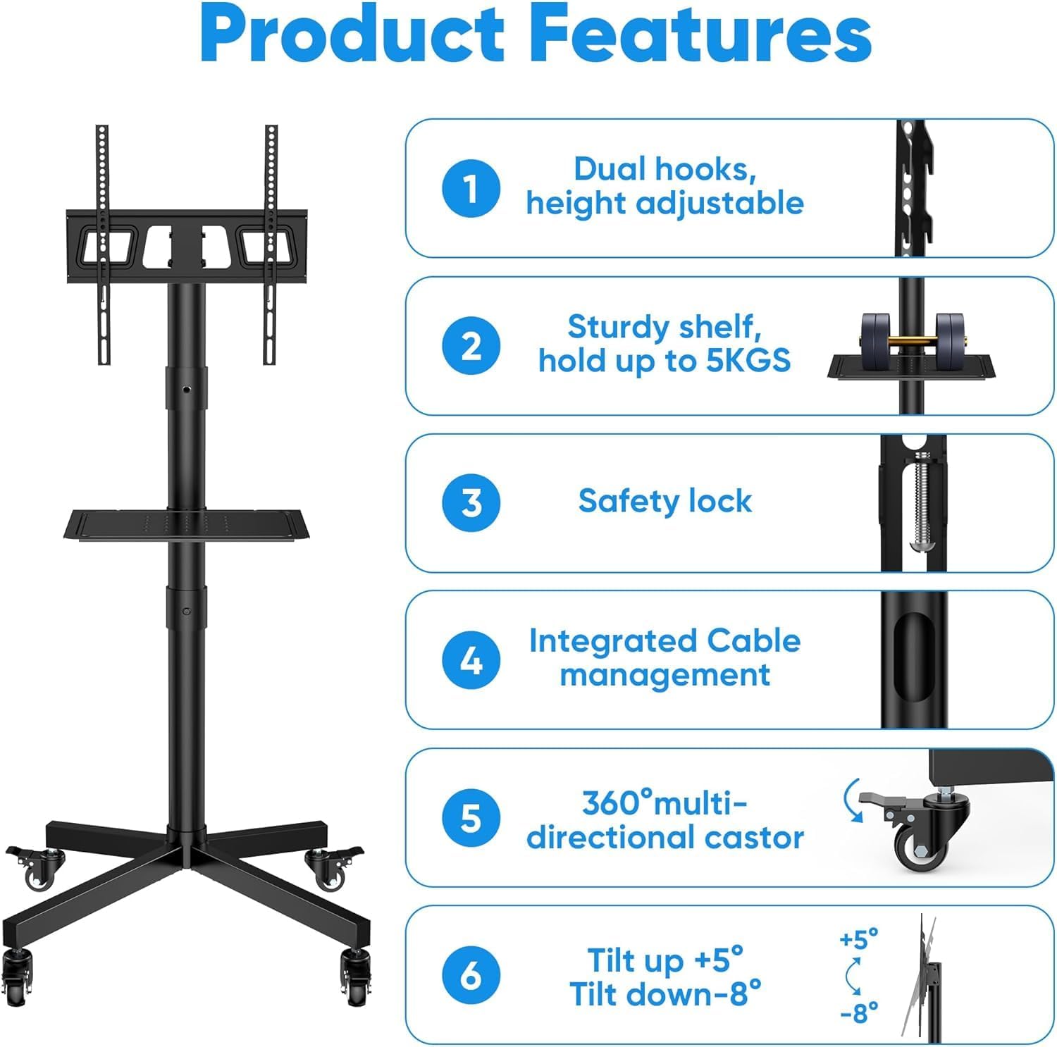 Thumbnail 4 de FORGING MOUNT Mobile TV Stand 23–60 inch TV