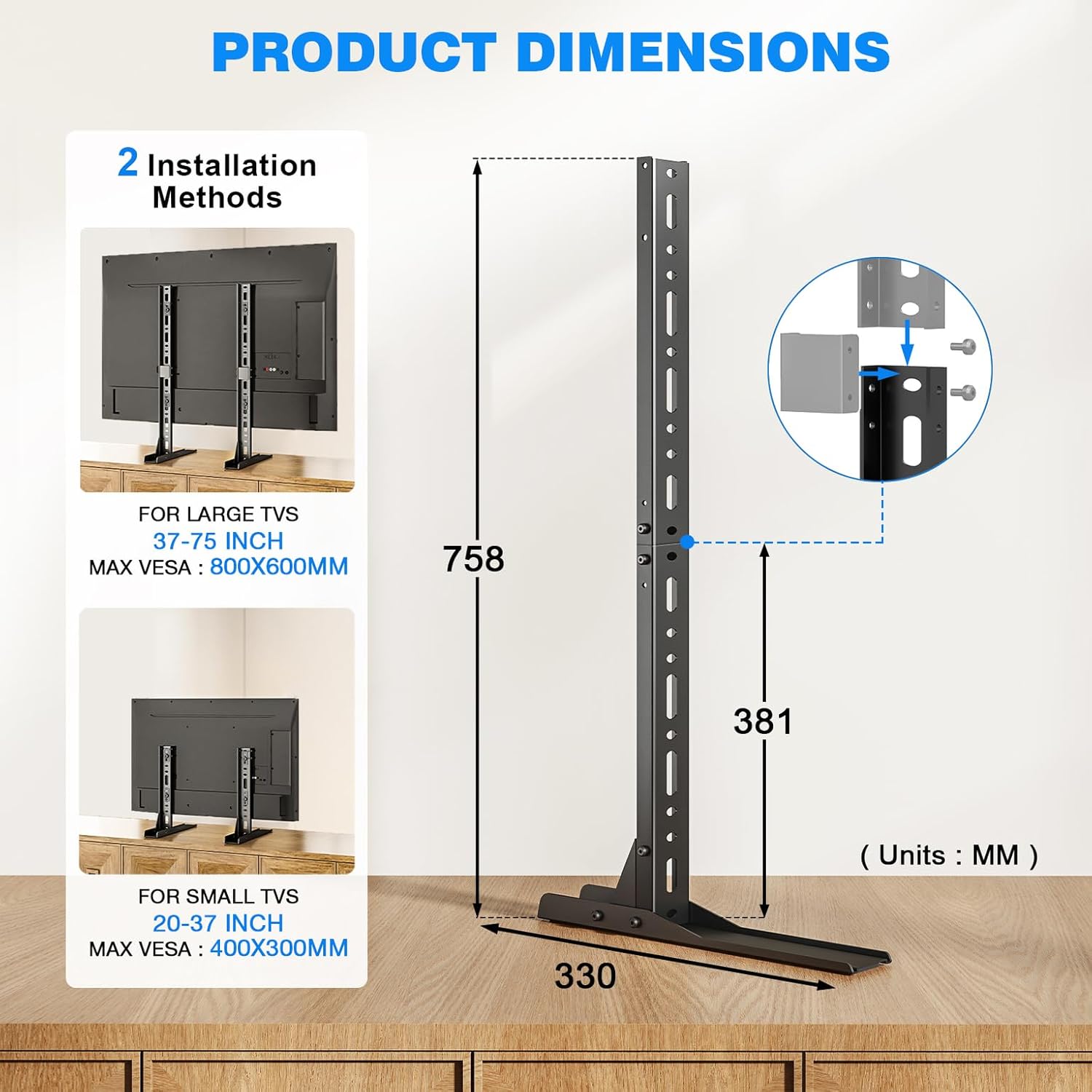 Thumbnail 4 de TVON Pied TV universel pour téléviseurs LCD/LED de 20 à 70 pouces, capacité jusqu’à 50 kg et VESA max 800 x 600 mm